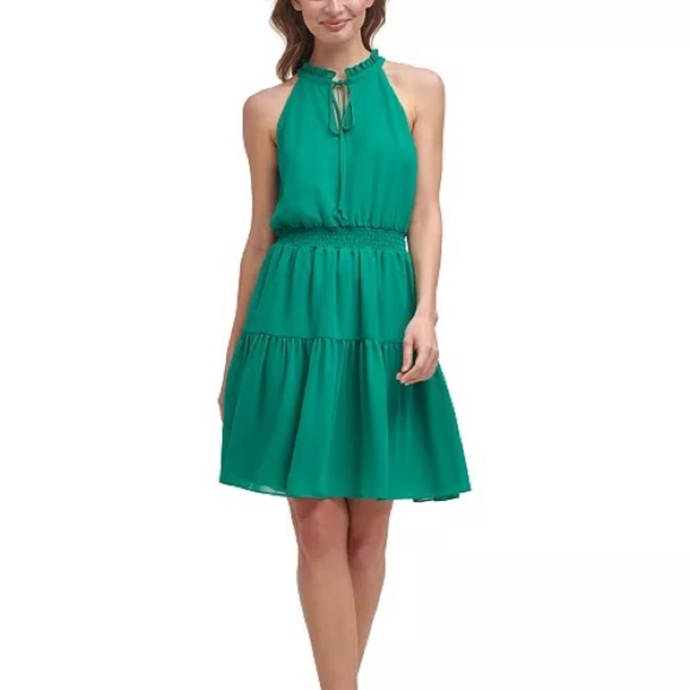 Vince Camuto Smocked Chiffon Fit & Flare Dress